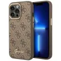 Guess чехол для iPhone 14 Pro, PU кожа 4G Script metal logo коричневый