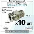 Фитинг прямой SSC 6мм - R1/8 нержавеющая сталь AISI316, цанговый, Пневмофитинг NBPT, Набор 10шт