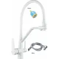 Смеситель для кухни OUTE белый, однорычажный, с дополнительным выводом под фильтр питьевой воды, с гибким изливом.