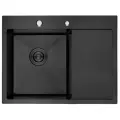 Кухонная мойка врезная левая премиум класса 58х48, толщина 3.0х0х8 Нержавеющая сталь, графит Aflorn AF95848F-L