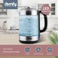 Чайник Domfy DSM-EK401, увеличенный объем 1.8л. Мощность 2200Вт, съемная крышка, сталь/стекло черный/прозрачный