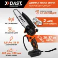 Аккумуляторная цепная мини пила DAST 21 В, 2 АКБ 1,5 А*ч, 2 цепи 28/37 звеньев, 2 шины 100/150 мм, в кейсе