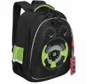 Школьный рюкзак GRIZZLY RAz-387-4 черный-салатовый, 28х36х20