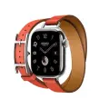 Часы Apple Watch Hermès Series 10 GPS + Cellular 42mm Natural Titanium Case with Orange Field Hapi Attelage Duoble Tour оригинал