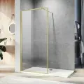 Душевая перегородка со штангой Veconi KR-81G 80 см. профиль брашированное золото, прозрачное стекло 8 мм