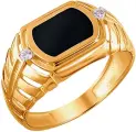 Печатка Эстет, красное золото, 585 проба, фианит, оникс, размер 20