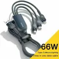 Зарядный кабель 66w Essager 3 в 1 USB c Lightning, MicroUSB и разъемом Type-C для iPhone 14, 13, 12, Xiaomi, Samsung, iPad