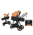 Модульная детская коляска 3в1 , Экокожа трансформер с автокреслом, (оранжевый)