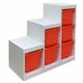 Белый стеллаж труфаст лесенка 94х44х91 из массива сосны с оранжевыми (6 шт) контейнерами