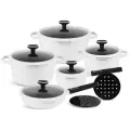 Набор посуды с антипригарным мраморным покрытием Edenberg EB-5646 - 12 предметов, белый. индукция
