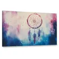 Картина на холсте интерьерная 100х60 см, иллюстрация, ловец снов, акварель, пастельные тона, узоры, звездное небо, ночь