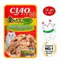 Влажный корм CIAO Kinnodashi для кошек Тунец Магуро и тунец Кацуо с сёмгой, паучи 12 x 60г