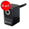 Комплект 4 шт, Точилка механическая BRAUBERG BLACK JACK, крепление к столу, металлический механизм, цвет чёрный, 222516