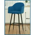 Барный стул для кухни Токио мягкий со спинкой синий велюр, 85 см