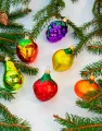 Набор елочных игрушек Фрукты, стекло, ручная роспись, 6 штук
