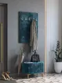 Мягкая вешалка в прихожую настенная, из велюра, с золотыми крючками, цвет Изумруд краш/золото