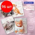 Комплект 96 шт, Тетрадь А5, 96 л, BRAUBERG, гребень, клетка, Котики, 404425