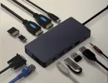 Док-станция 12 в 1 USB Type-C: TF*1, SD*1, HDMI*2, USB3.0*2, USB2.0*1, PD charging, LAN, VGA, USB Type-C, 3,5 mm Audio