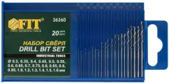 Сверла по металлу FIT HSS полированные микро набор 20шт 0,3-1,6 мм