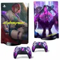 Наклейка виниловая защитная на игровую консоль Sony PlayStation 5 Fat Disc Edition, Киберпанк №4, полный комплект с геймпадами