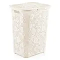 Корзина для белья ажурная, 50 л, пластик, белая, с крышкой и ручками