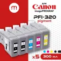 Комплект совместимых картриджей PFI-320 для принтера Canon ImagePROGRAF TM-200, TM-300, TM-355 и тд, 300мл, 5 цветов