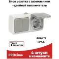 Блок (розетка+выключатель Двойной) EKF PRO (4штуки)/ розетка с крышкой с заземлением 16А + двухклавишный выключатель IP54 серый Мурманск