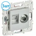Розетка двойная TV + RJ45 IEK SKANDY кат.5E серебряный SK-A14S SK-AK20-1-K23 (комплект из 3 шт.)
