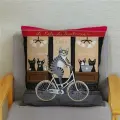 Подушка декоративная Кот Василий возле кафе на велосипеде 40х40 велюр