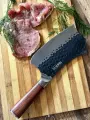 NIHONTO Японский кухонный топорик Samurai. Профессиональный кованый нож - топорик с двусторонней симметричной заточкой. Сталь AUS-8. Длина лезвия 19 см.