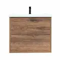 Тумба подвесная Vannika Rinni 50 с умывальником Фостер 50 для ванной комнаты, дуб веллингтон табак
