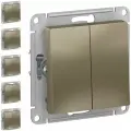 Механизм выключателя Schneider Electric AtlasDesign двухклавишный шампань (комплект из 5 шт)
