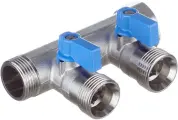 Коллектор Henco 3/4 ВР(г) х 2 выхода 3/4 НР(ш) ЕК х 3/4 НР(ш) с шаровыми кранами (VB050502-BLAUW)