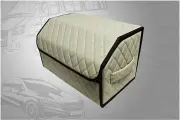 Высокий органайзер для багажника авто, 50*30*35 см, рисунок фигурный ромб бежевый/ строчка бежевая/ окантовка коричневая