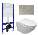 Комплект 3 в 1 инсталляция Enio Tecnico 50 EN8050050 + Подвесной безободковый унитаз CeruttiSpa Sella aria CT7183 + кнопка матовая нержавеющая сталь Rotondo