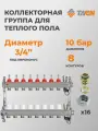 Коллекторная группа для теплого пола TAEN 1x3/4x8 с расходомерами, автоматическим воздухоотводчиком + евроконус 16 шт