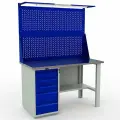 Стол верстак слесарный металлический с тумбой с 5 ящиками, с 2 экранами и светом, 1400 мм, практик PROFI WT140. WD5/F1.021