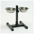 Подставка с мисками, 2 х 250 мл, высота 25 см, разборная с верхним фиксатором, черная