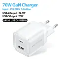 Зарядное устройство Vention 70 Вт GaN Type C для быстрой зарядки iPhone 14-16 Pro Max MacBook PPS 63 Вт Адаптер для быстрой зарядки для Samsung, 70W White EU