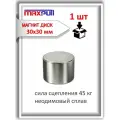 Неодимовый мощный магнит диск 30х30 мм сплав N42 сила сцепления 50 кг