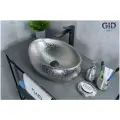 (48х34х15см) Комплект 3 предмета: Серебренная накладная раковина для ванной Gid 9030s с сифоном А-3202 и донным клапаном хром H6717