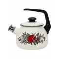 Чайник сталь, эмалированное покрытие, 2.5 л, со свистком, с кнопкой, лзэп, Цвет граната, индукция, белый, С-2711АП/4ЖмР
