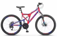 Велосипед подростковый двухподвес Stels Mustang 24 MD V010 красный неоновый/синий 16