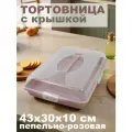 Тортница DD Style, пластик, прямоугольная, с крышкой, 43x30x10 см, пепельно-розовая