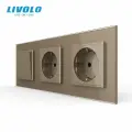Двухклавишный механический выключатель Livolo с розетками на 3 поста (1-0-0)