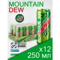 Mountain Dew, 0.25 л, 12 шт, банка (газированный напиток Маунтин Дью классический, лимон и лайм, MNT DEW, Узбекистан)