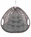 Подвесное кресло для двоих люкс, с ротангом, коричневый, серая подушка (без стойки)