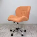 Стул для мастера со спинкой, Ракушка, большой, FitBest, велюр, хром, колеса, оранжевый