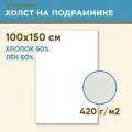 Холст грунтованный на подрамнике 100х150 см, 420 г/м2, лен 50%, хлопок 50%, мелкое зерно, Холстофф