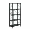 Металлический стеллаж складной на колесиках, LettBrin , 5 полок, 73х40х160, 5 полок, черный